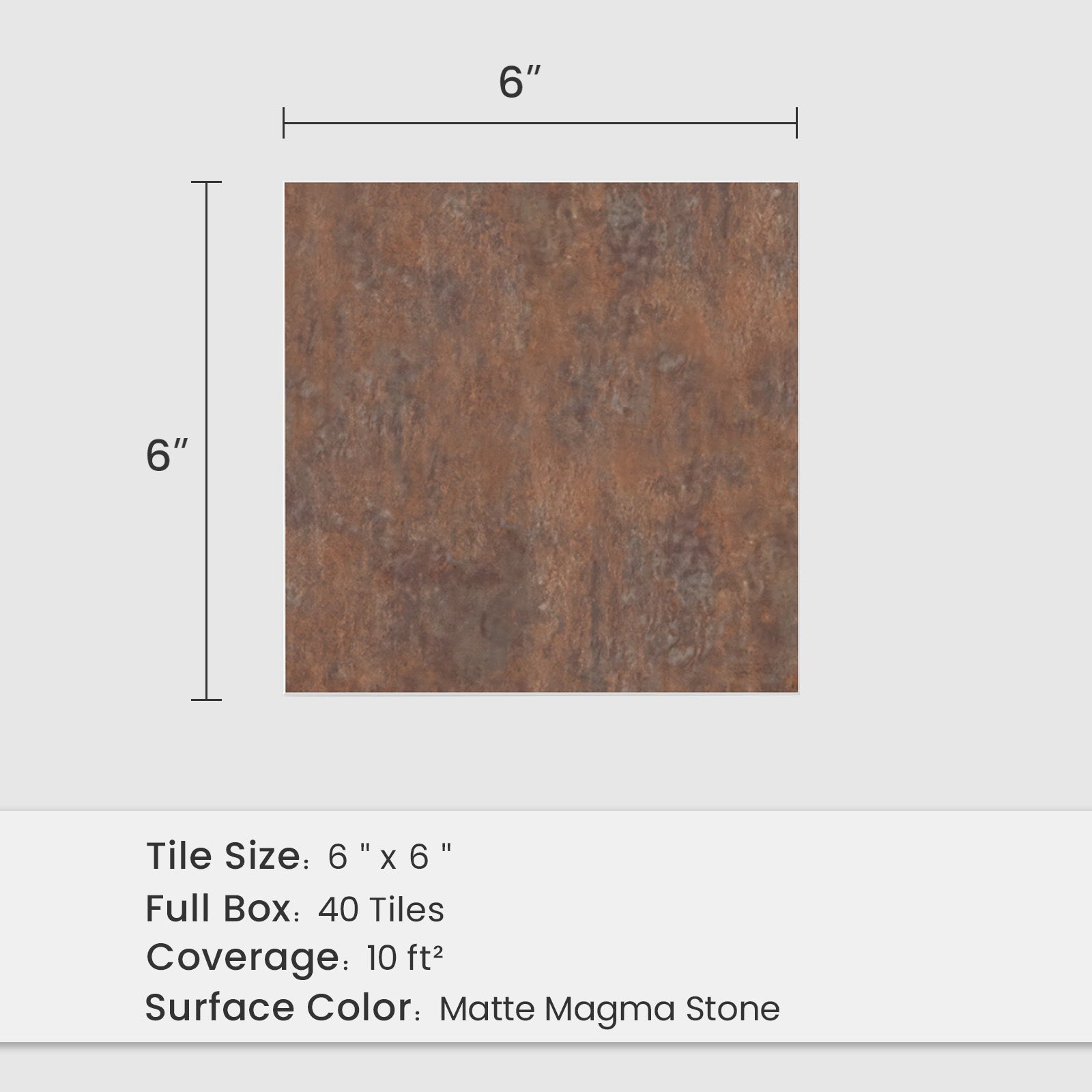 6" x 6" Square Matte Magma Stone Peel and Stick Backsplash Tile