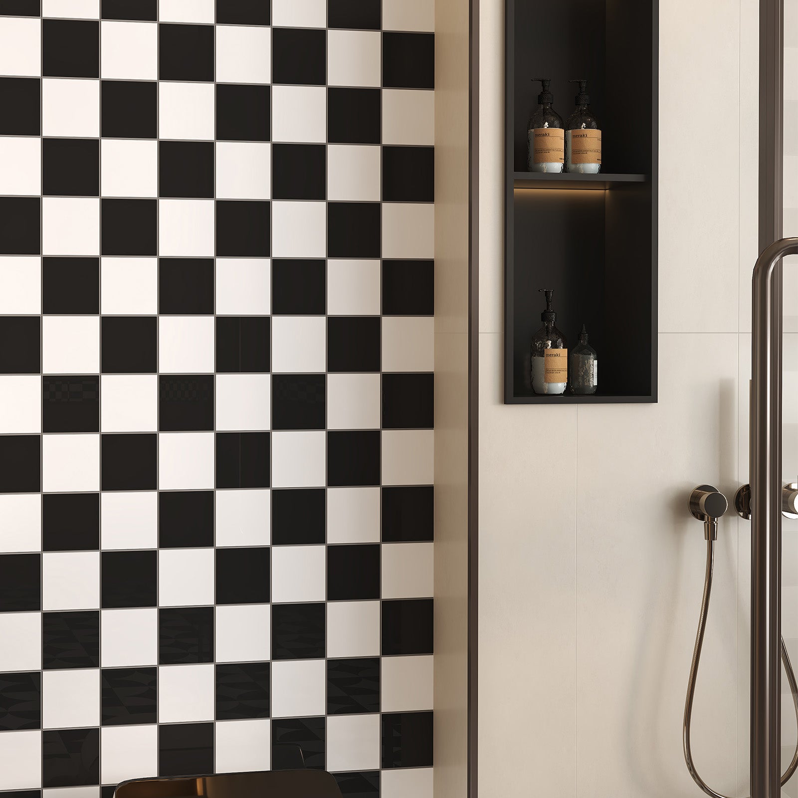 8" x 8" Square Glossy Black and White Peel and Stick Backsplash Tile