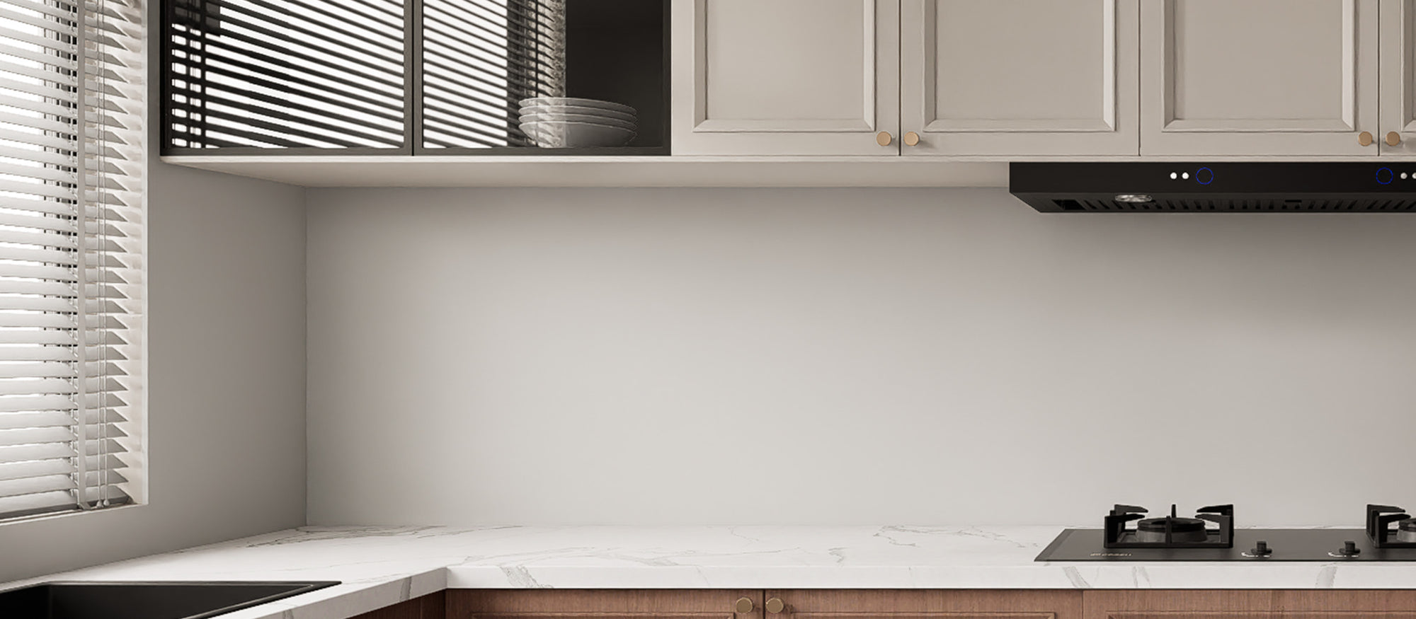 Kitchen backsplash wall before installing Glossy Pure White subway peel and stick backsplash tiles