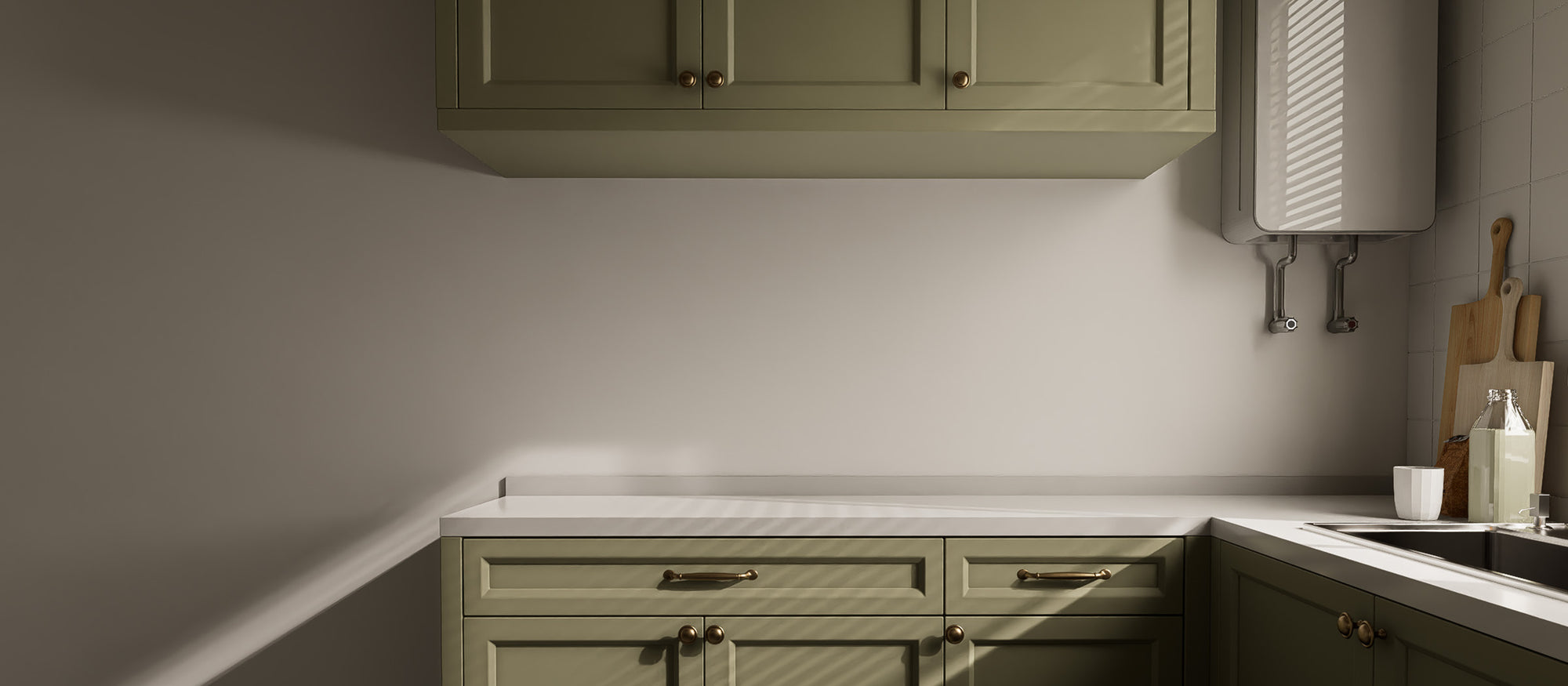 Coffee bar wall before installing Glossy Pure White rectangle peel and stick backsplash tiles