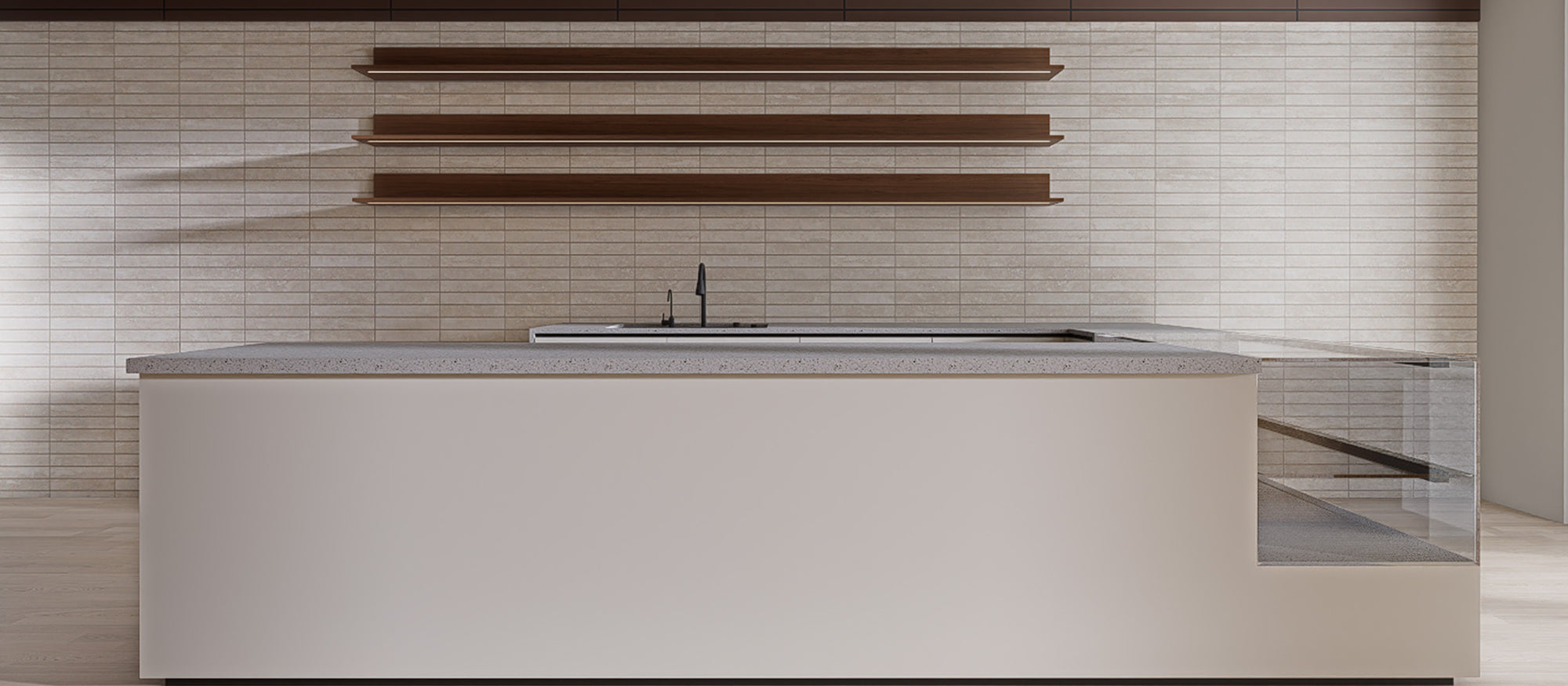 Coffee bar counter wall before installing Matte Soft Greige subway peel and stick backsplash tiles