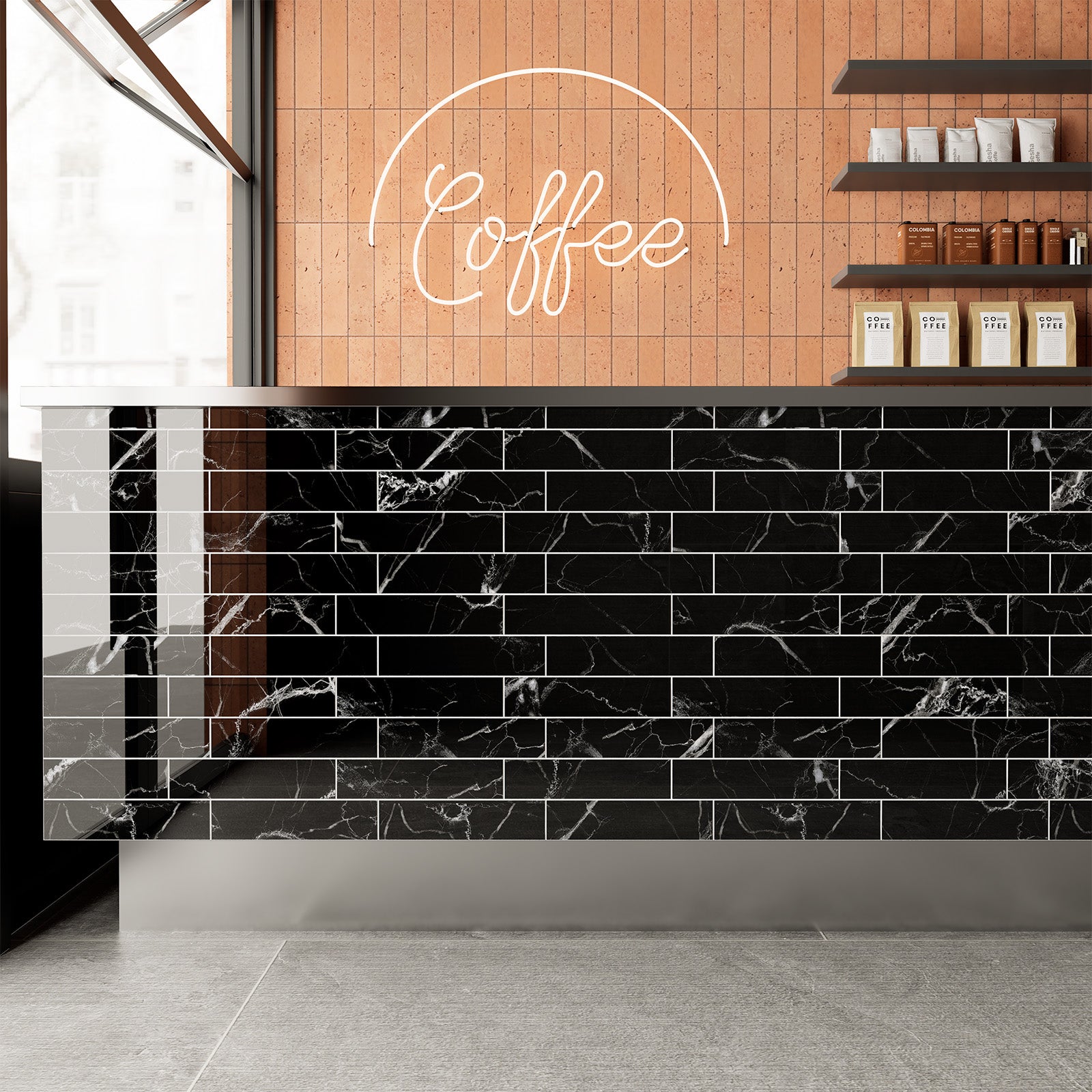 12" x 12" Subway Glossy Midnight Marble Peel and Stick Backsplash Tile