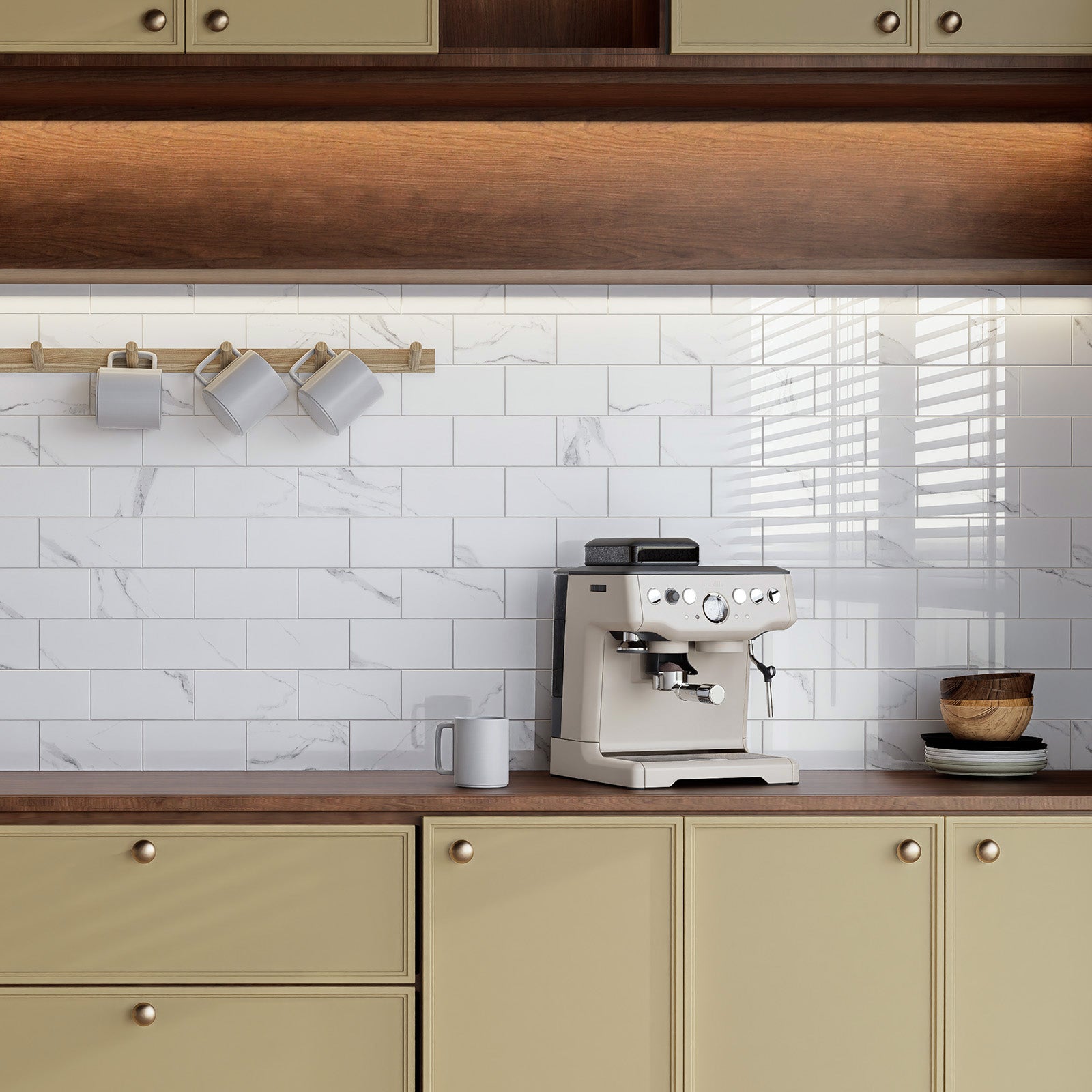12" x 12" Subway Glossy Carrara White Peel and Stick Backsplash Tile