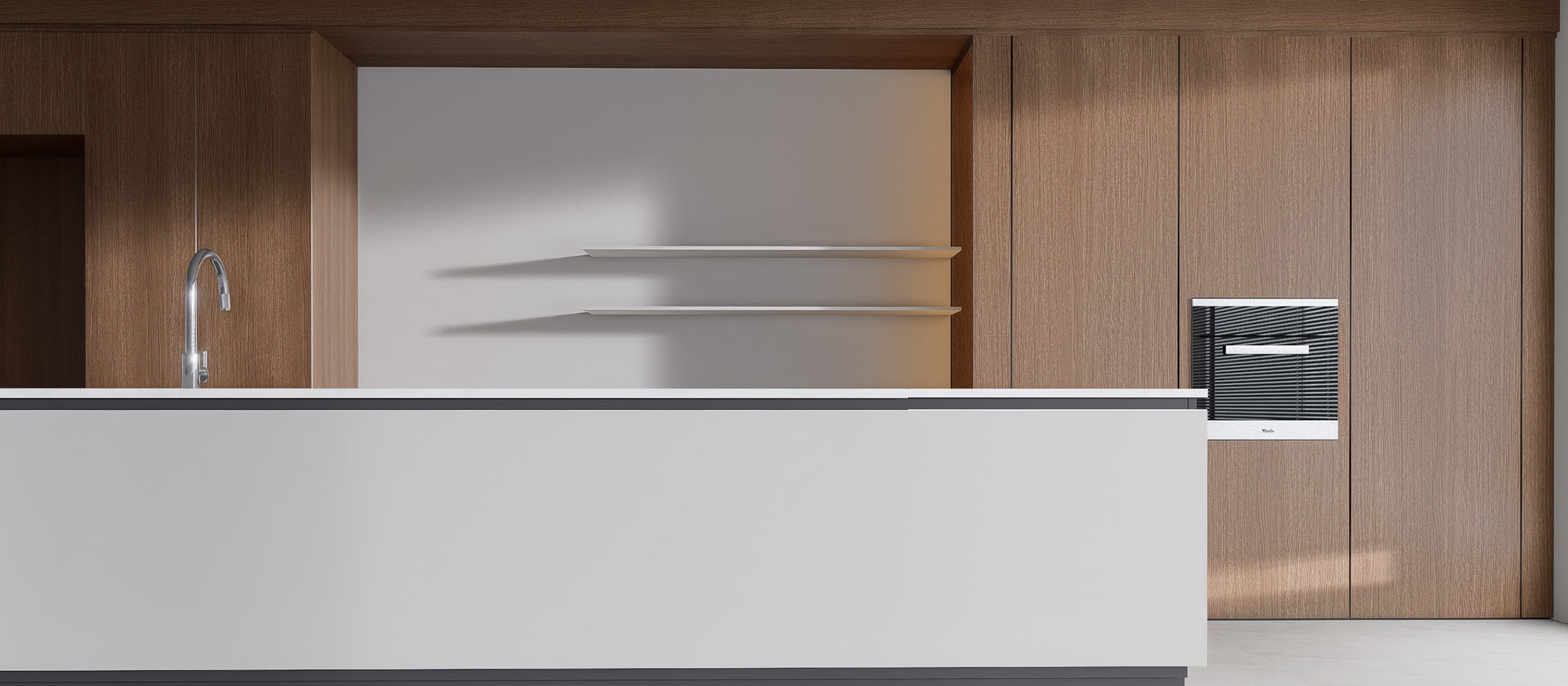 Modern counter wall before installing Matte Soft Greige peel and stick backsplash tiles