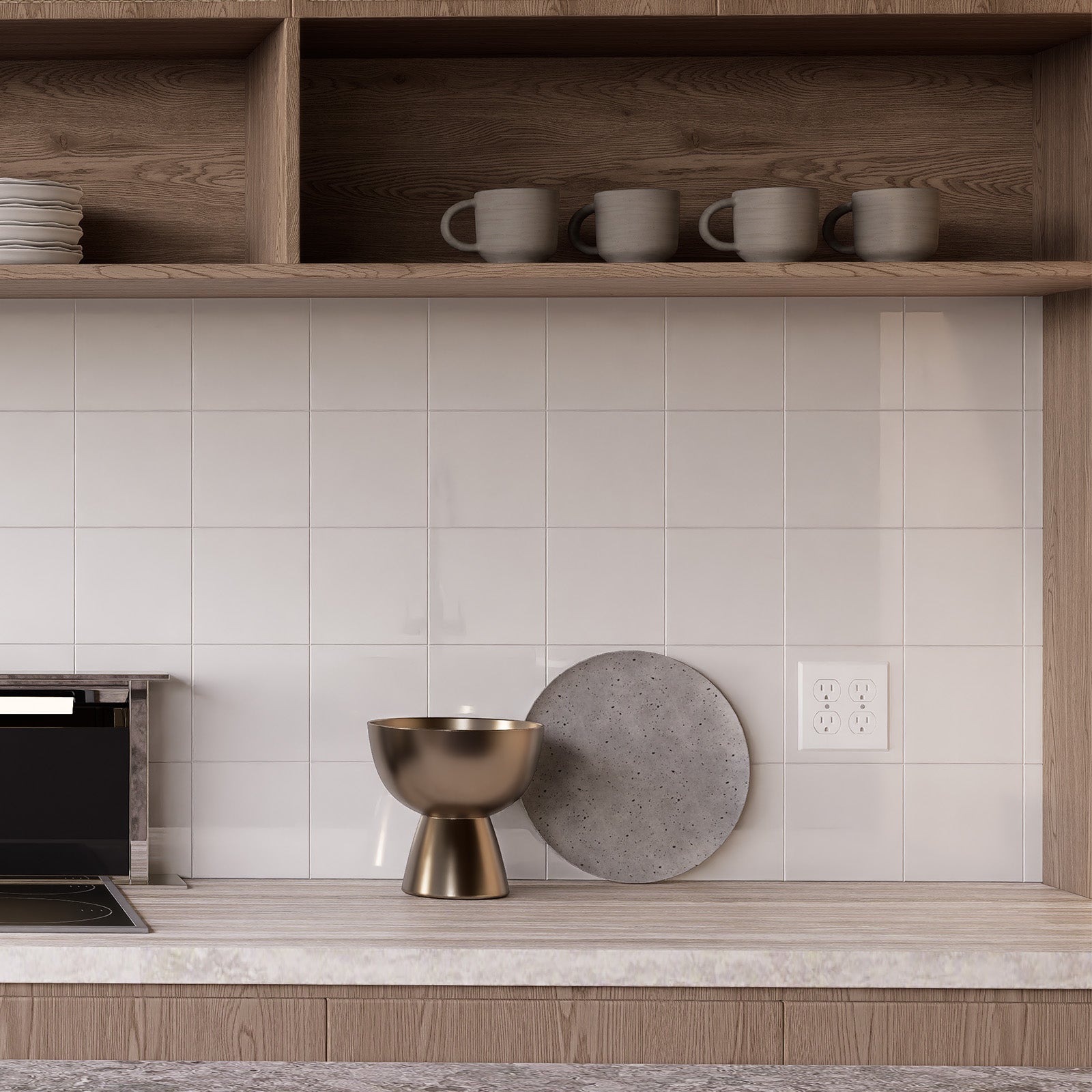 6" x 6" Square Glossy Pure White Peel and Stick Backsplash Tile