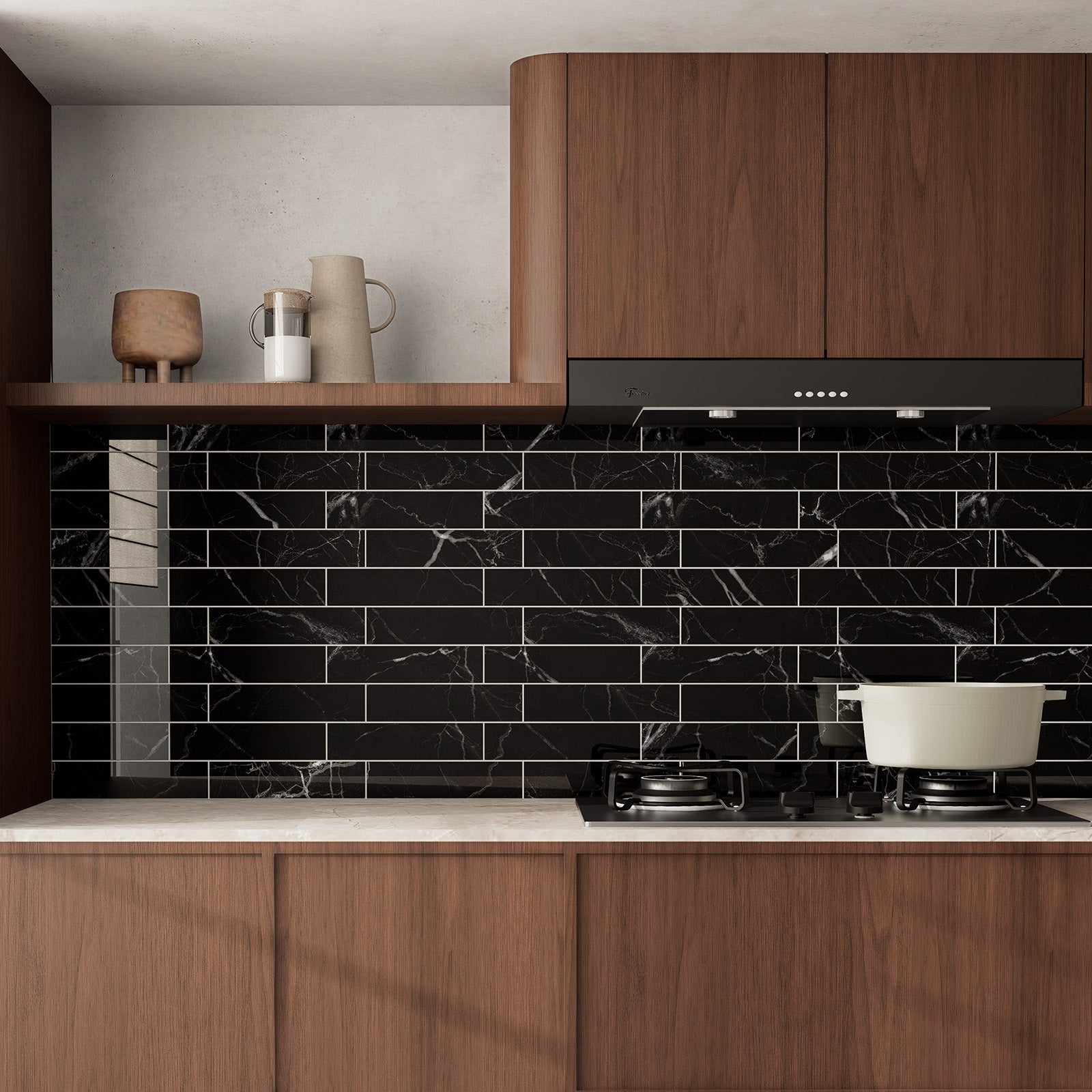 12" x 12" Subway Glossy Midnight Marble Peel and Stick Backsplash Tile