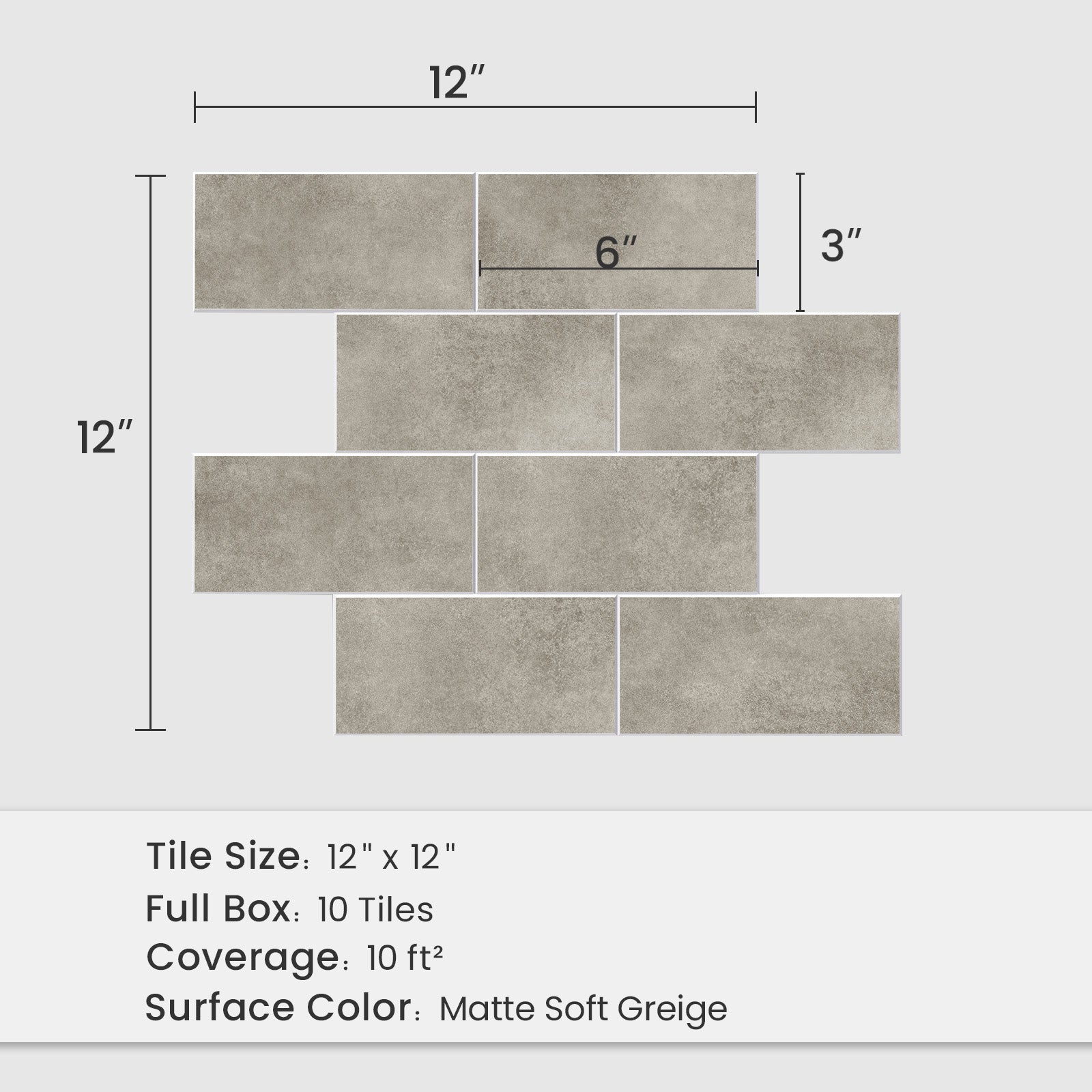 12" x 12" Subway Matte Soft Greige Peel and Stick Backsplash Tile