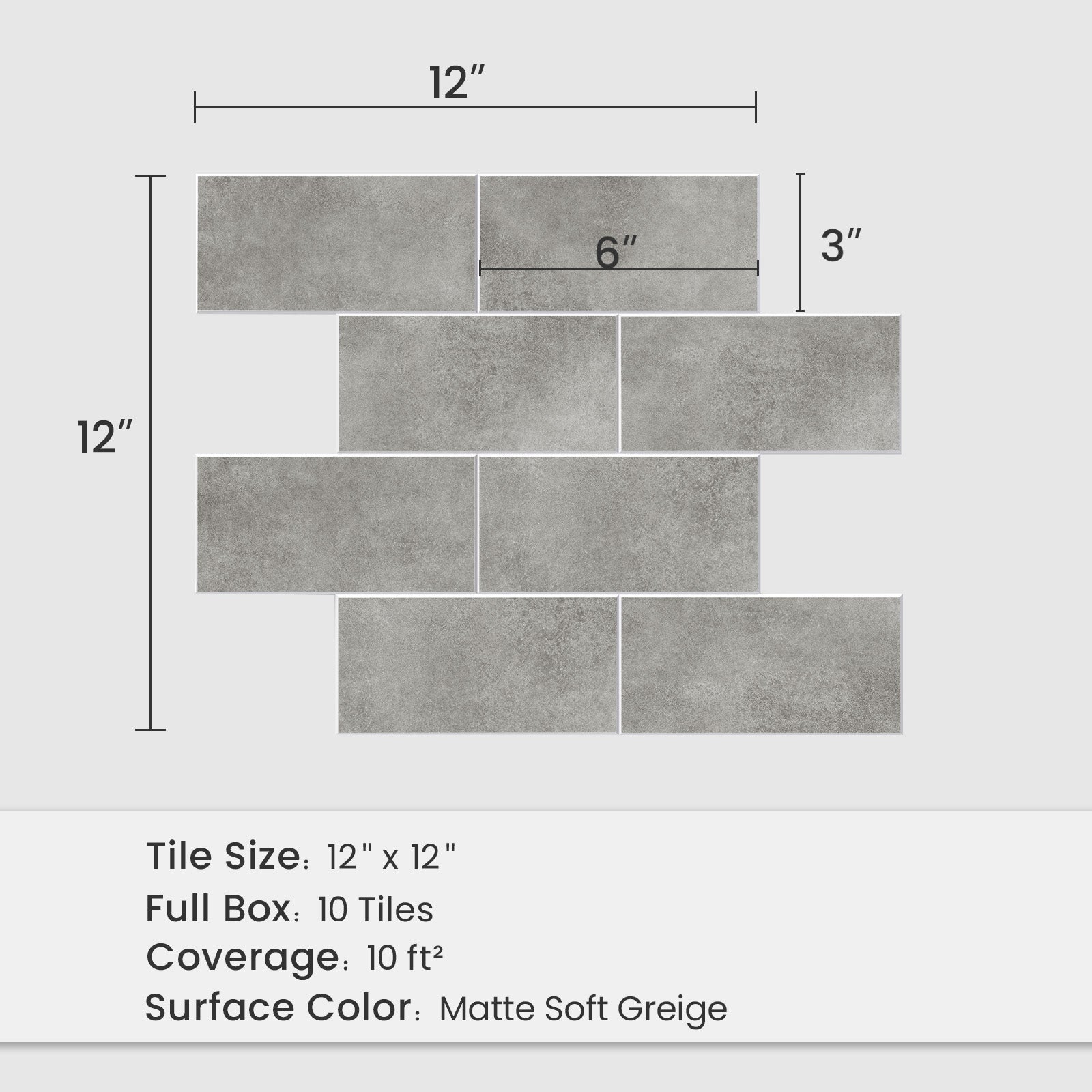 12" x 12" Subway Matte Soft Greige Peel and Stick Backsplash Tile