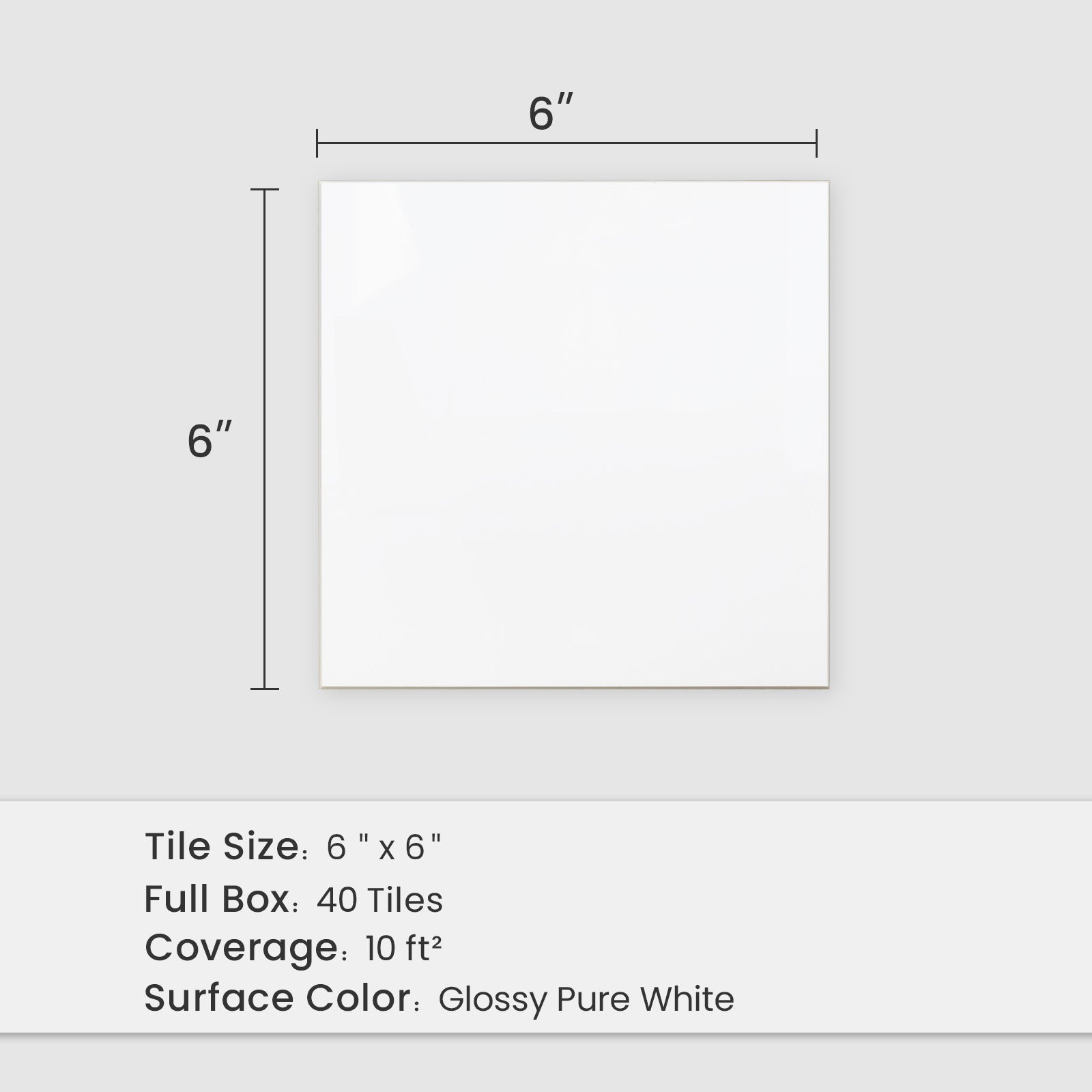 6" x 6" Square Glossy Pure White Peel and Stick Backsplash Tile