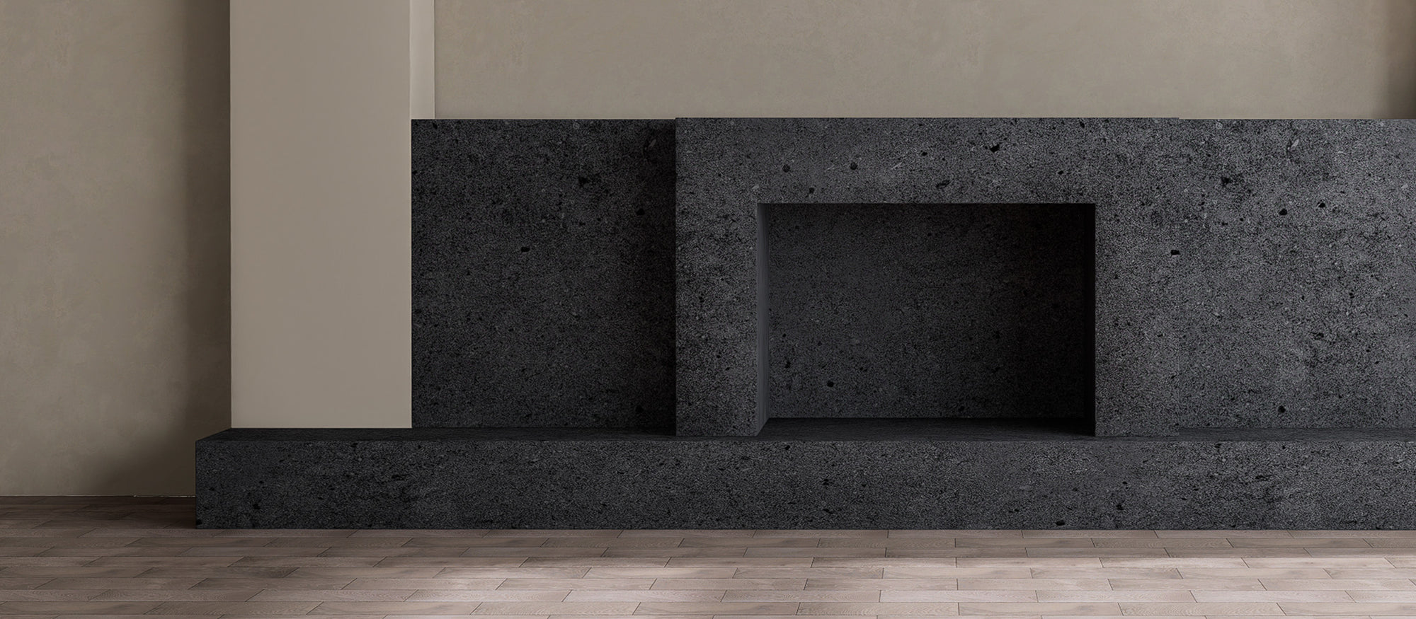 Fireplace surround wall before installing Matte Gobi Sandstone peel and stick backsplash tiles