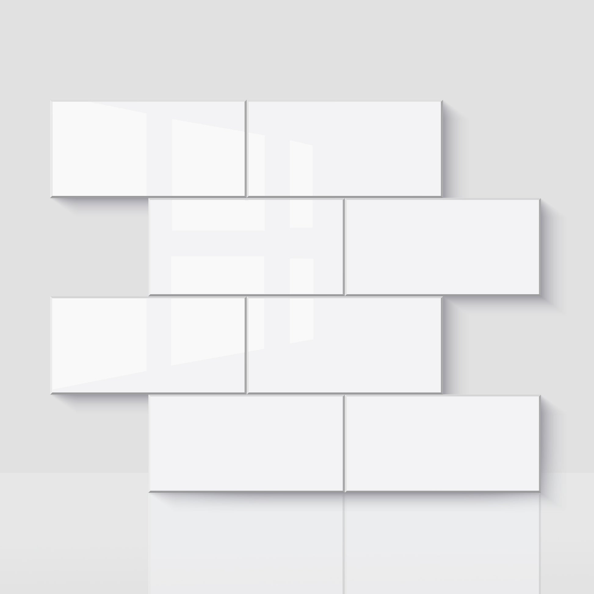 12 x 12 subway Glossy Pure White peel and stick backsplash tile with a clean glossy finish and beveled edges
