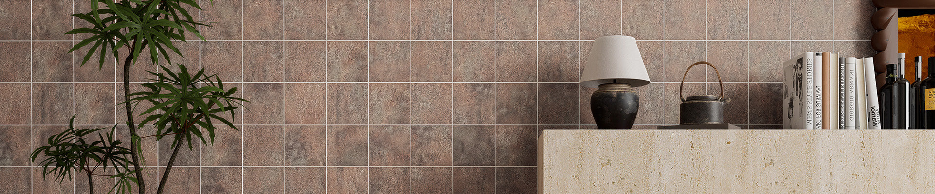 Warm terracotta square peel and stick backsplash tile in a modern kitchen lookbook scene