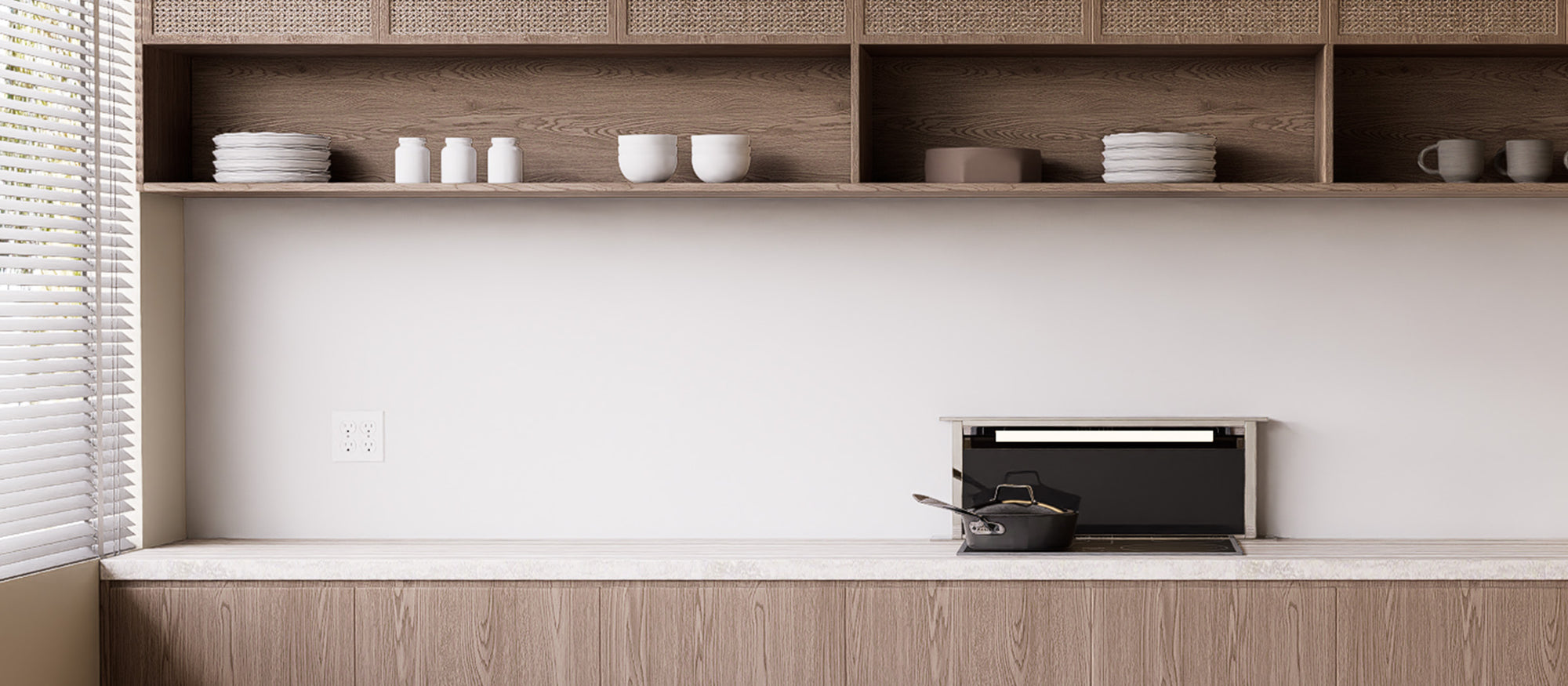 Kitchen cooktop wall before installing Glossy Pure White square peel and stick backsplash tiles