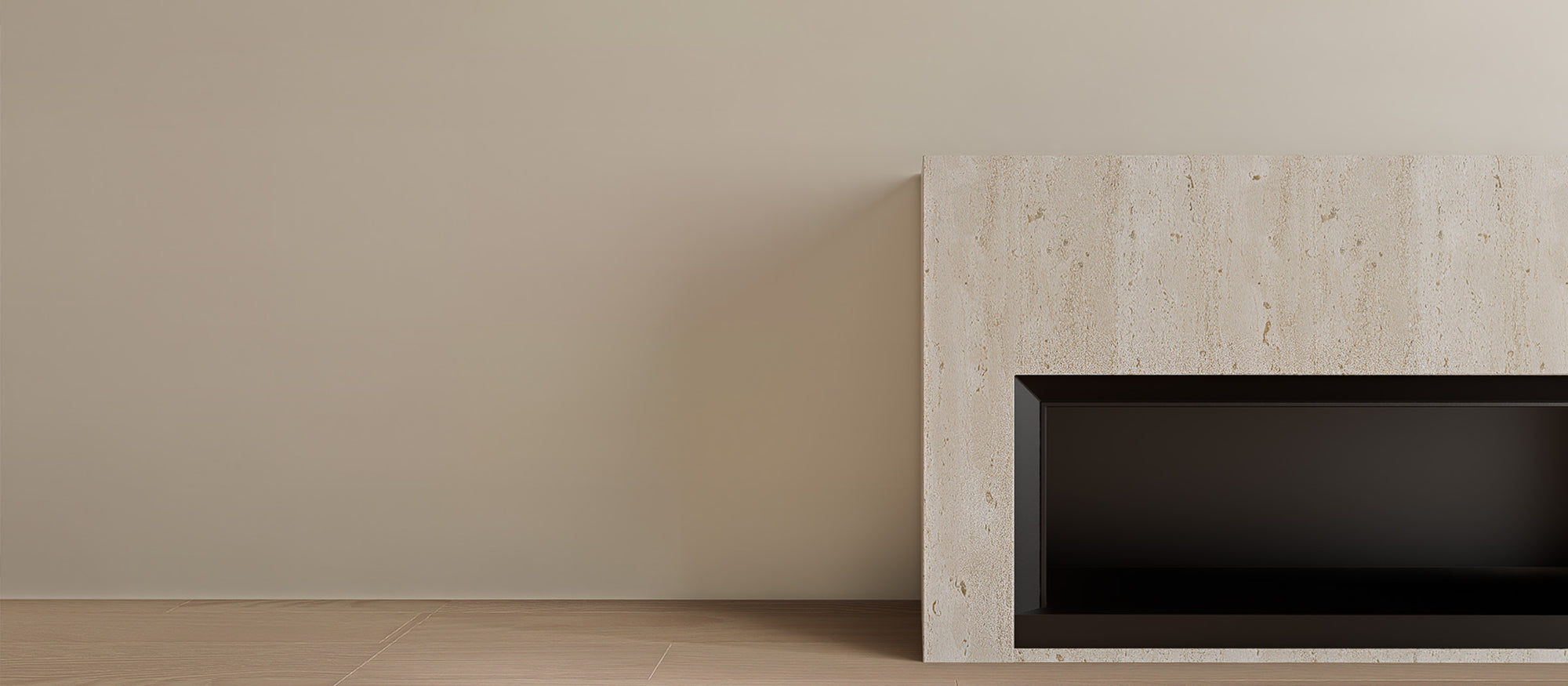 Fireplace surround wall before installing Matte Magma Stone square peel and stick backsplash tiles