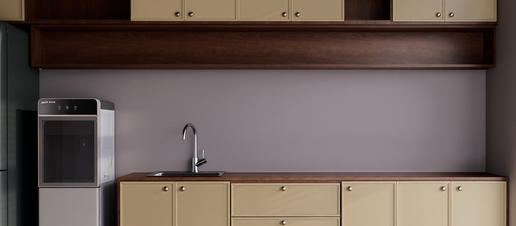 Kitchen coffee bar wall before installing Glossy Carrara White peel and stick backsplash tiles