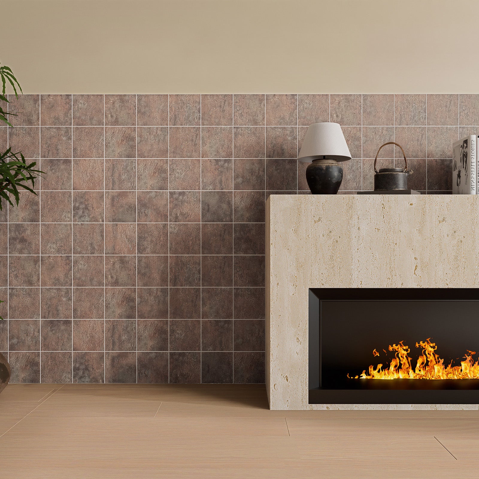 6" x 6" Square Matte Magma Stone Peel and Stick Backsplash Tile