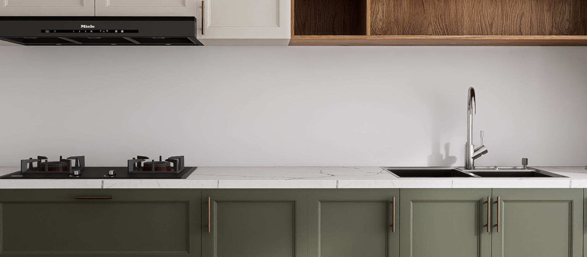 Kitchen sink wall before installing Glossy Carrara White peel and stick backsplash tiles