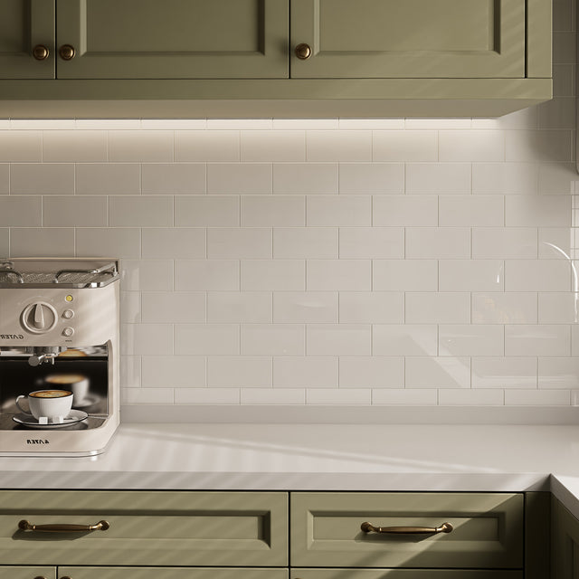 6" x 3" Rectangle Glossy Pure White Peel and Stick Backsplash Tile