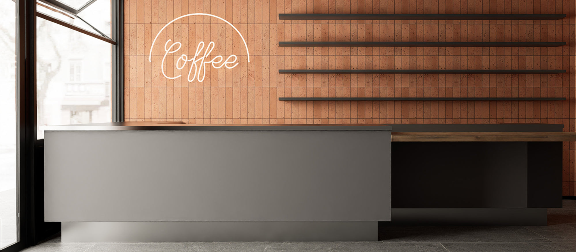 Coffee bar counter wall before installing Glossy Midnight Marble peel and stick backsplash tiles