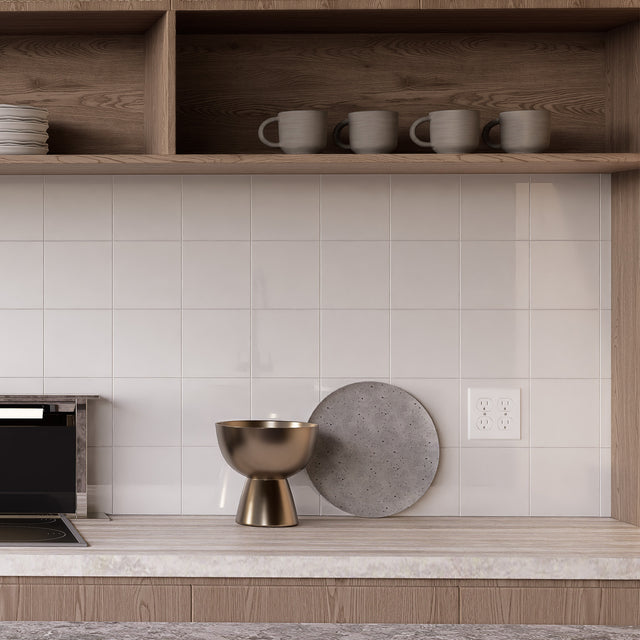 6" x 6" Square Glossy Pure White Peel and Stick Backsplash Tile