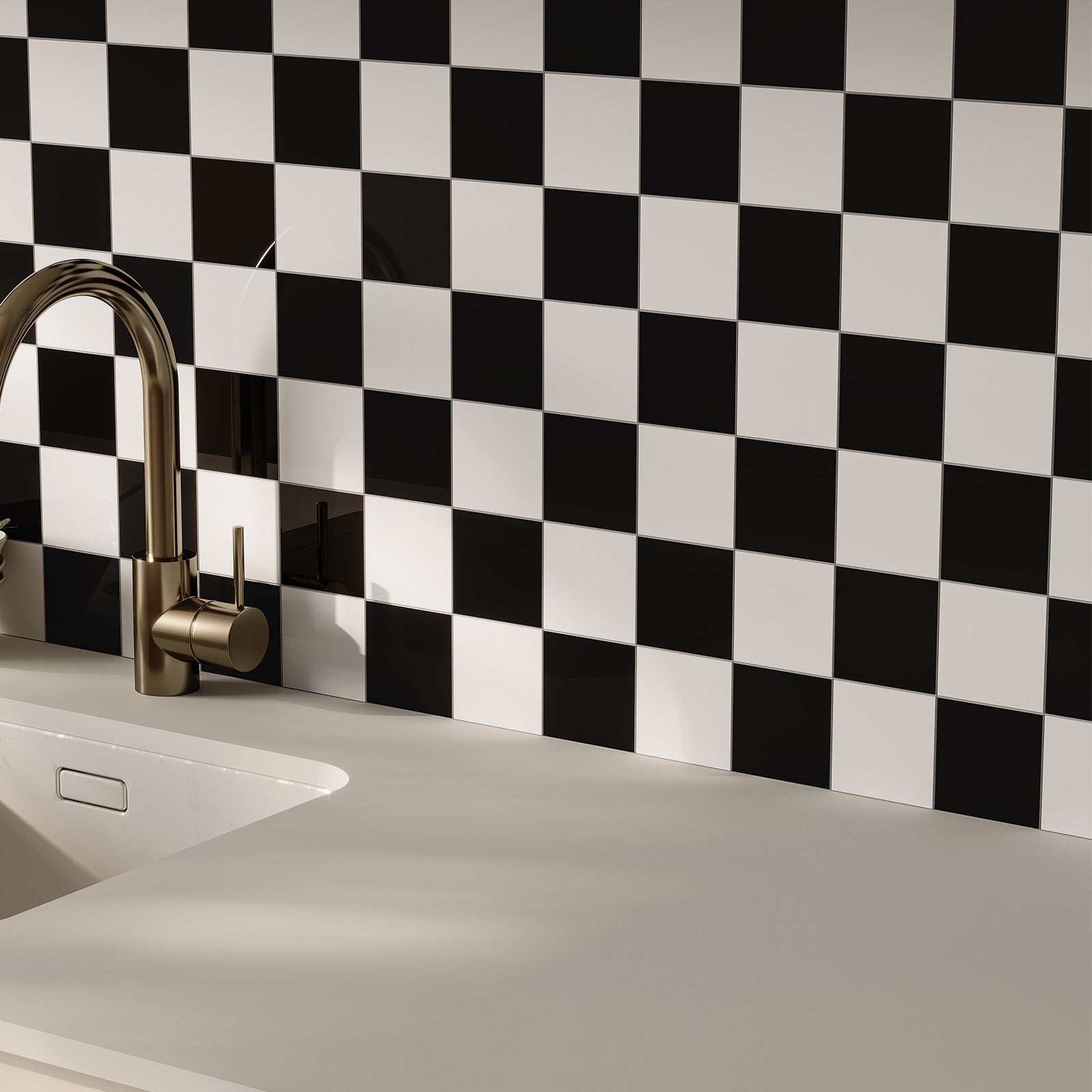 8" x 8" Square Glossy Black and White Peel and Stick Backsplash Tile