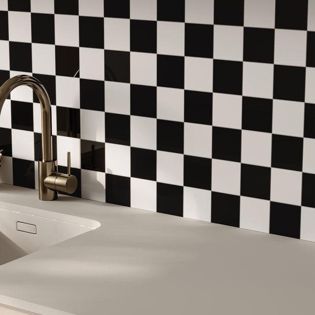 8" x 8" Square Glossy Black and White Peel and Stick Backsplash Tile