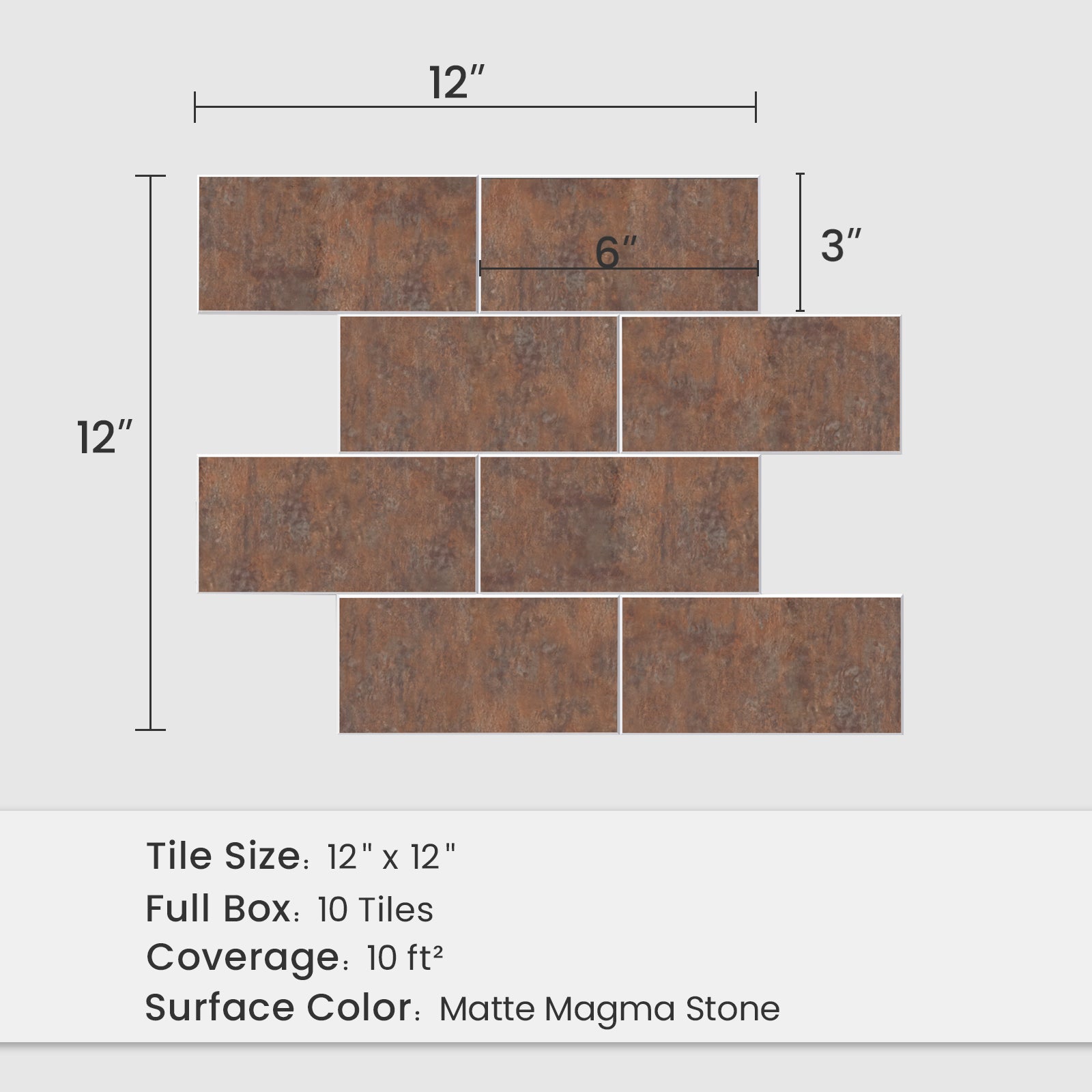 12" x 12" Subway Matte Magma Stone Peel and Stick Backsplash Tile