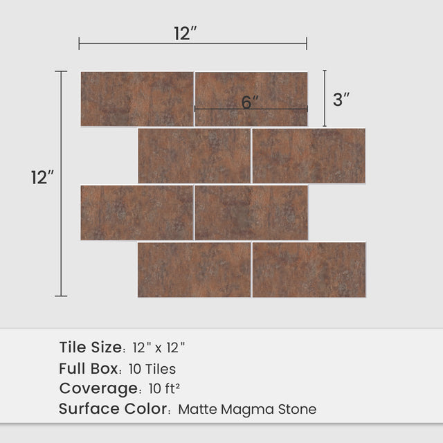 12" x 12" Subway Matte Magma Stone Peel and Stick Backsplash Tile