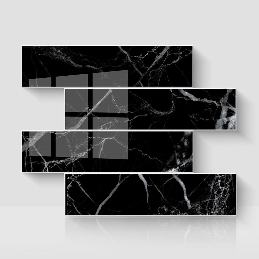 12" x 12" Subway Glossy Midnight Marble Peel and Stick Backsplash Tile