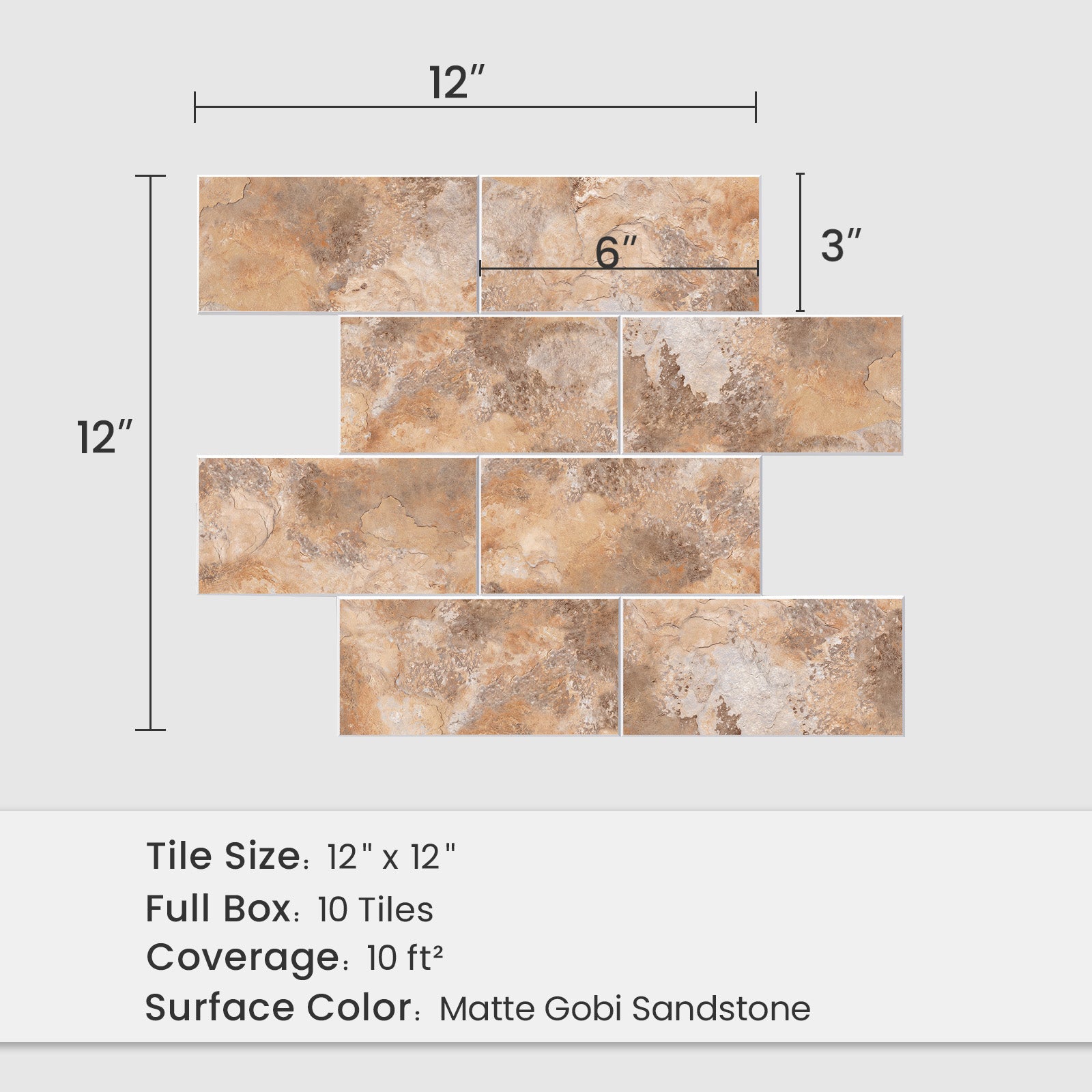 12" x 12" Subway Matte Gobi Sandstone Peel and Stick Backsplash Tile