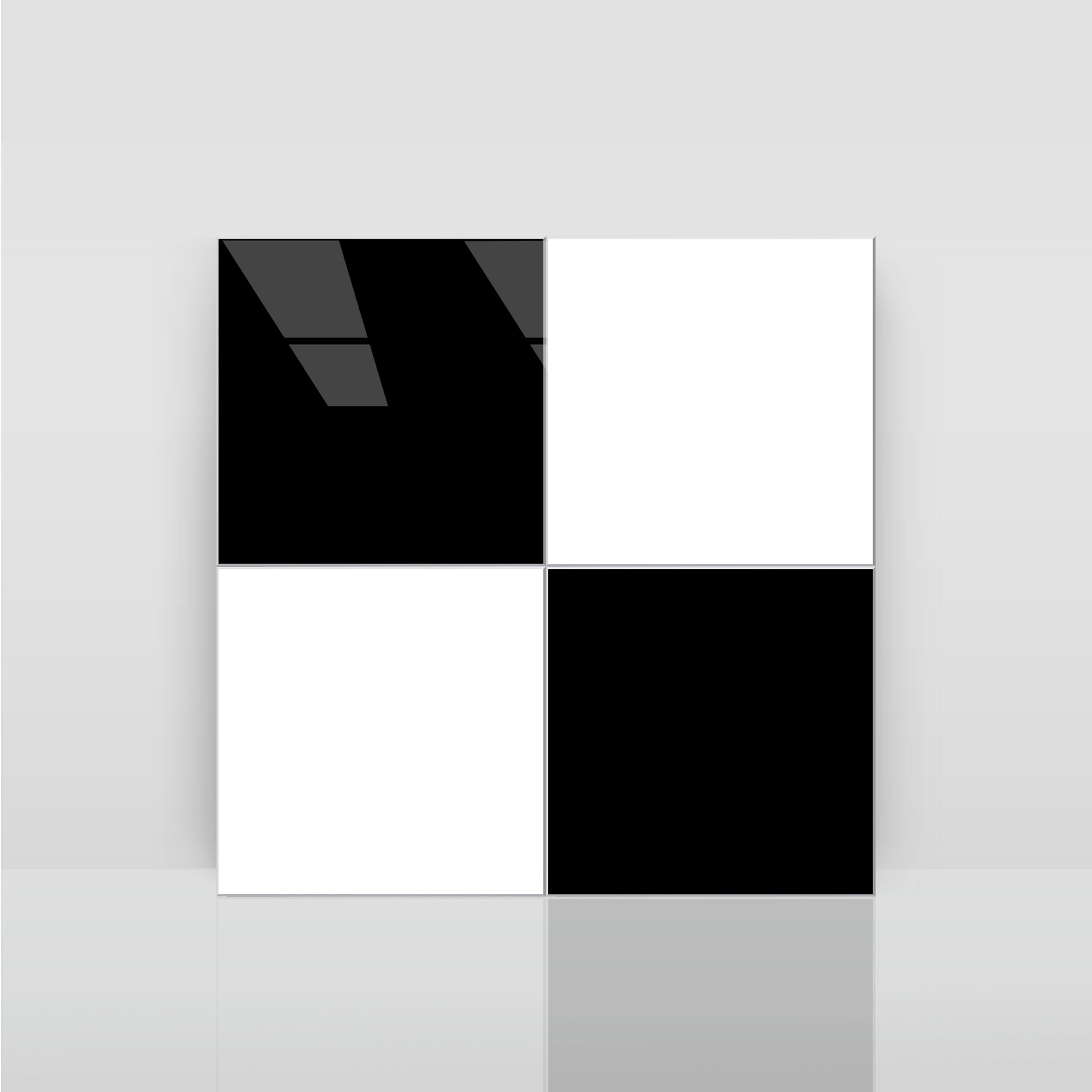 8 x 8 square Glossy Black and White peel and stick backsplash tile with a bold checkerboard look and beveled edges