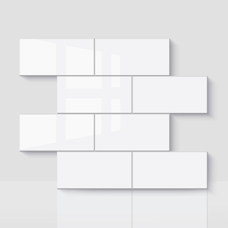 12" x 12" Subway Glossy Pure White Peel and Stick Backsplash Tile