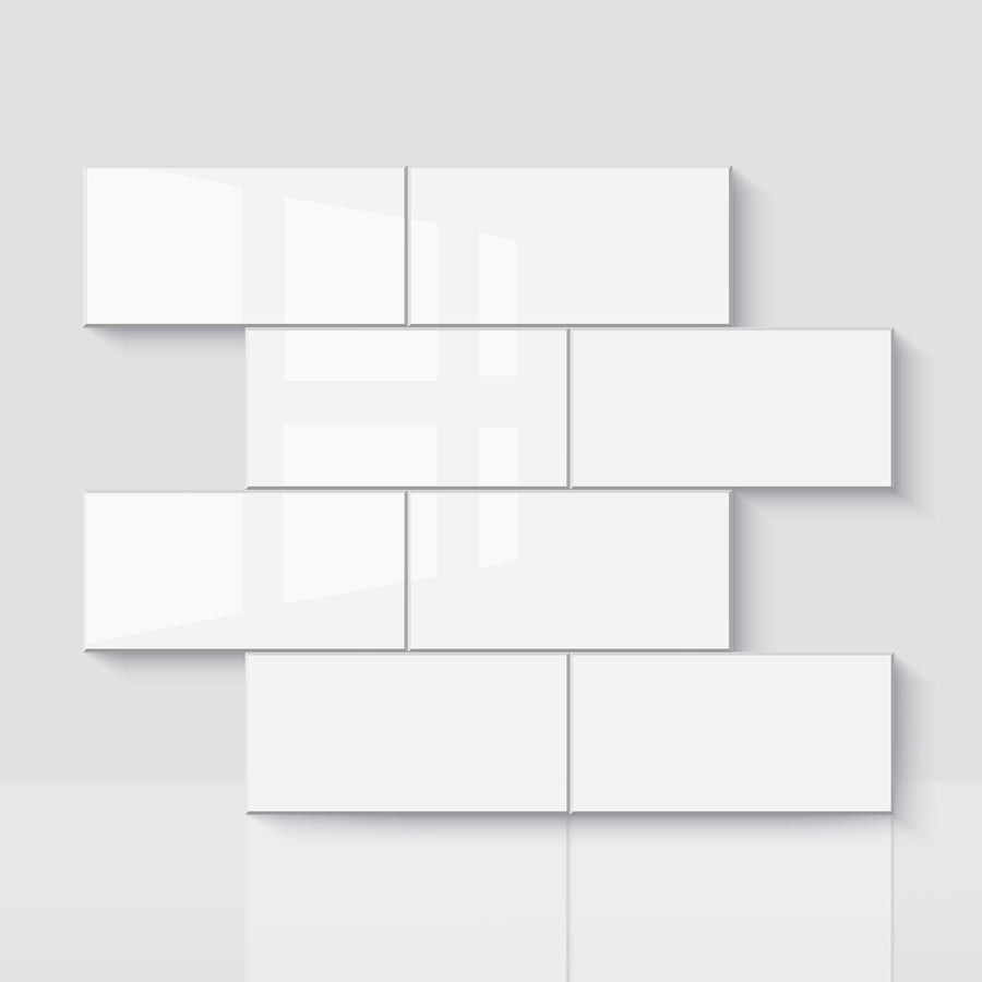 12" x 12" Subway Glossy Pure White Peel and Stick Backsplash Tile