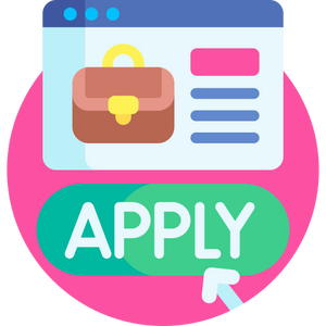 Illustration of a suitcase on a computer screen with an 'Apply' button below.