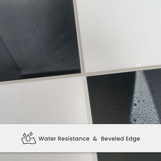 8" x 8" Square Glossy Black and White Peel and Stick Backsplash Tile