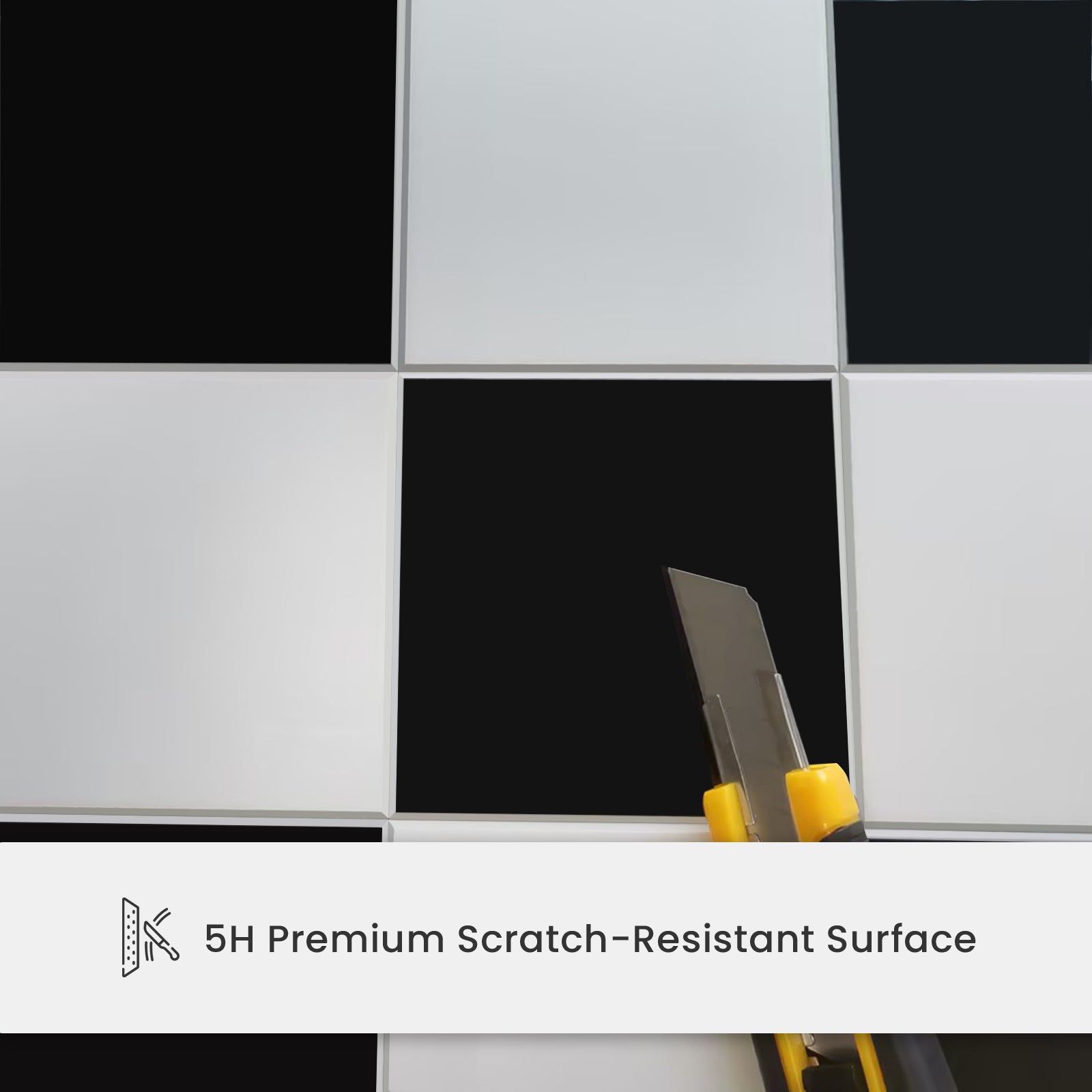 8" x 8" Square Glossy Black and White Peel and Stick Backsplash Tile