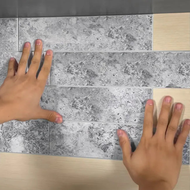 Peel and stick backsplash installation step