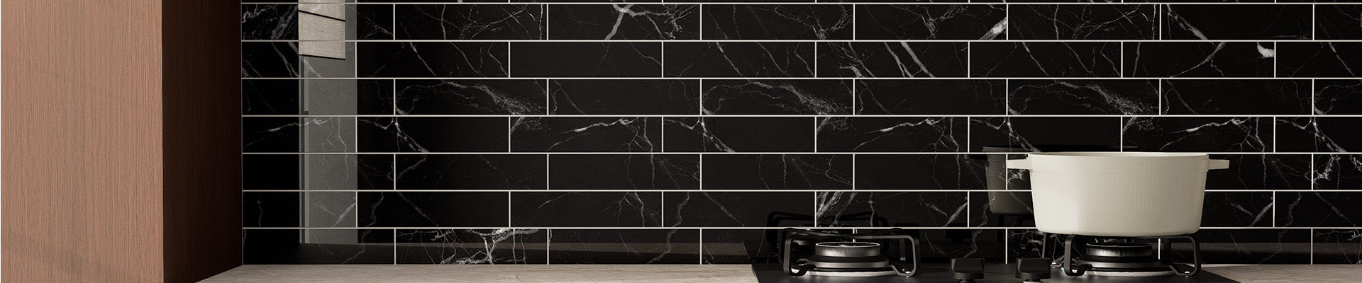 DiYoZone peel and stick backsplash installation guide for a kitchen wall with marble-look backsplash tiles