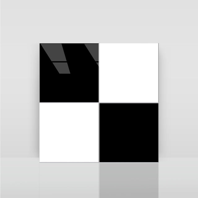 8" x 8" Square Glossy Black and White Peel and Stick Backsplash Tile