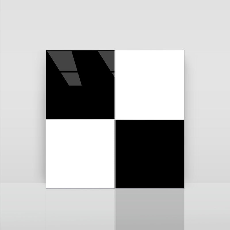 8" x 8" Square Glossy Black and White Peel and Stick Backsplash Tile