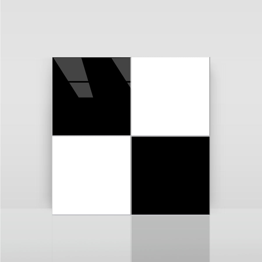 8" x 8" Square Glossy Black and White Peel and Stick Backsplash Tile