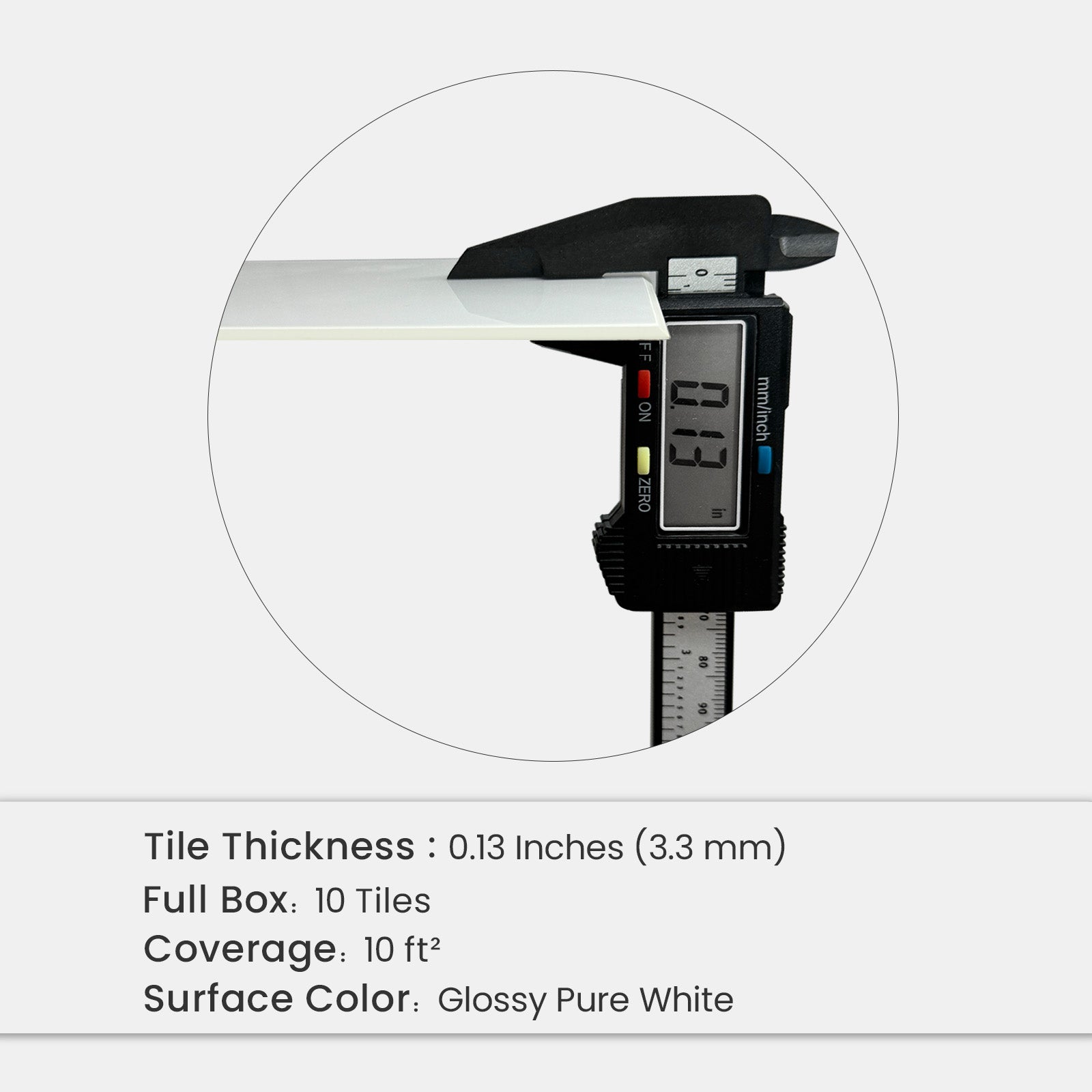 3.3 mm thick SPC Glossy Pure White peel and stick backsplash tile with 0.13 inch thickness