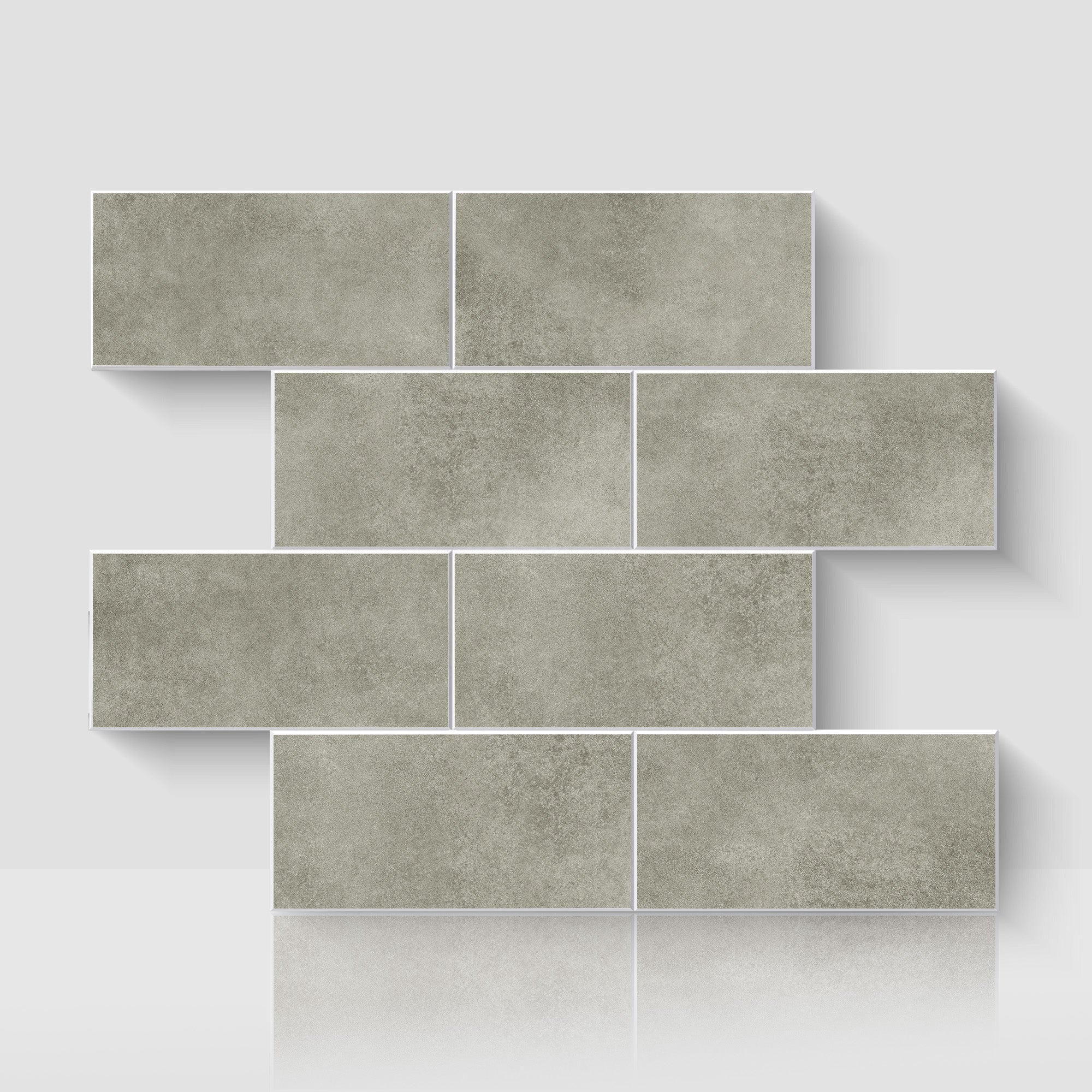 Matte Soft Greige subway peel and stick backsplash tile sheet with a subtle warm gray concrete look