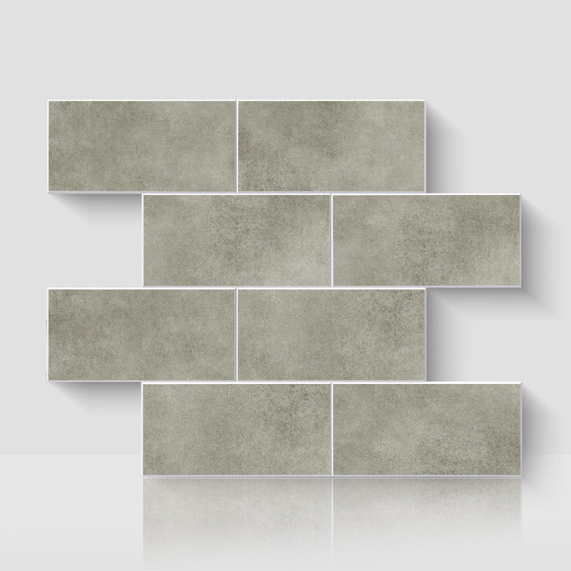 Matte Soft Greige subway peel and stick backsplash tile sheet with a subtle warm gray concrete look