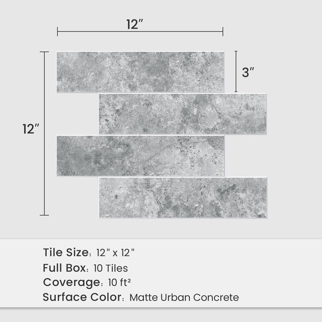 12 x 12 inch Matte Urban Concrete backsplash sheet with 10 square feet coverage