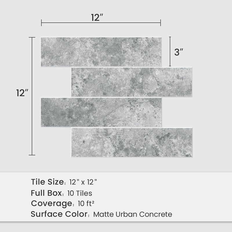 12 x 12 inch Matte Urban Concrete backsplash sheet with 10 square feet coverage