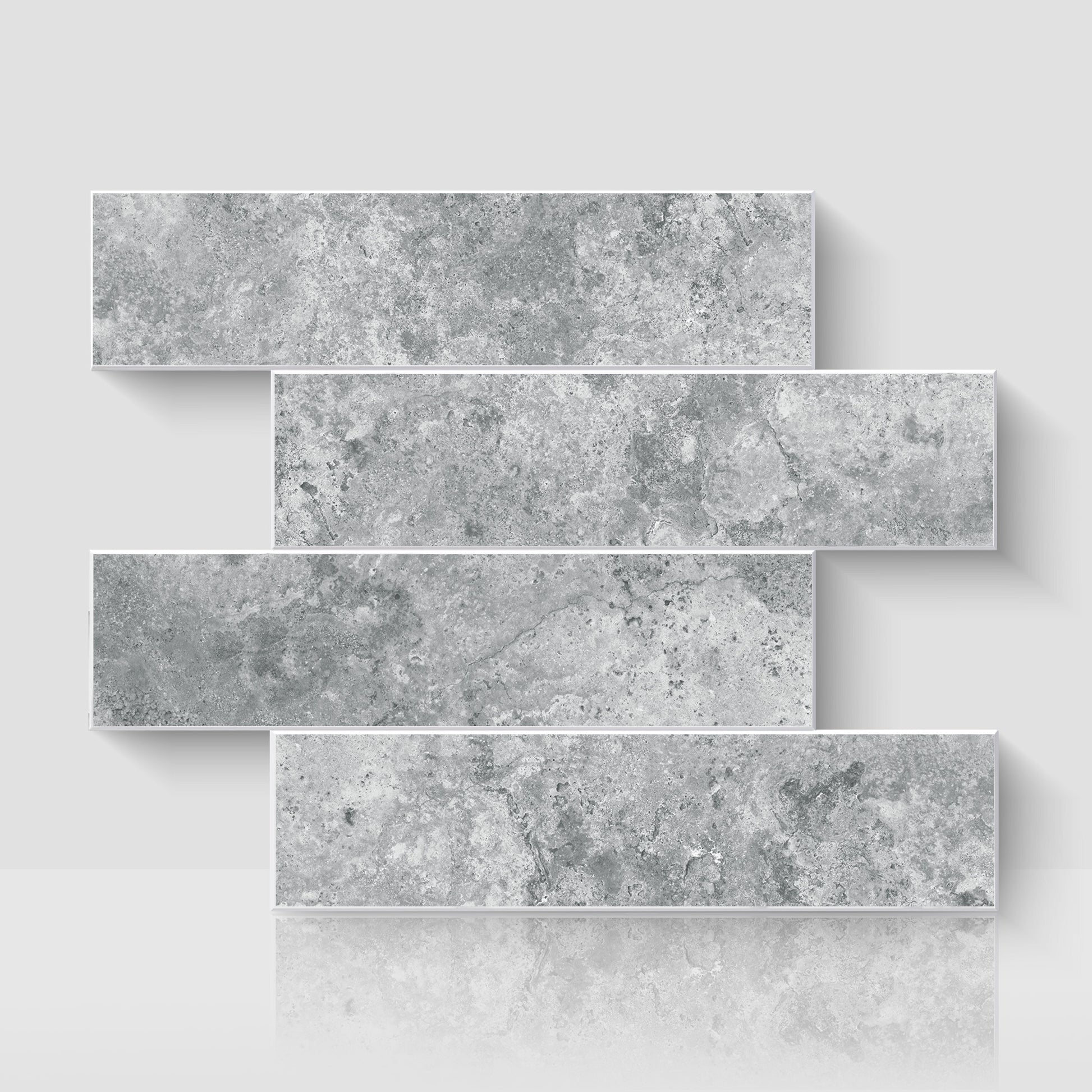 Matte Urban Concrete subway peel and stick backsplash tile sheet with a cool gray concrete look
