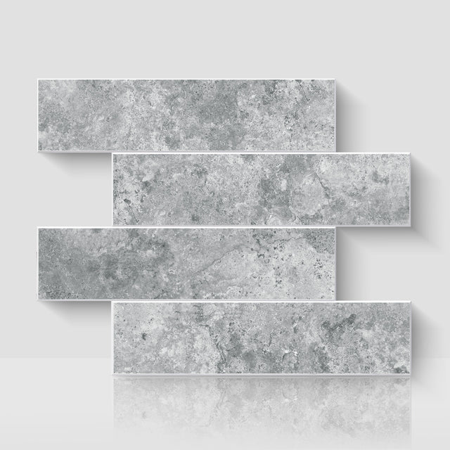 Matte Urban Concrete subway peel and stick backsplash tile sheet with a cool gray concrete look