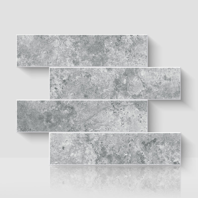 Matte Urban Concrete subway peel and stick backsplash tile sheet with a cool gray concrete look