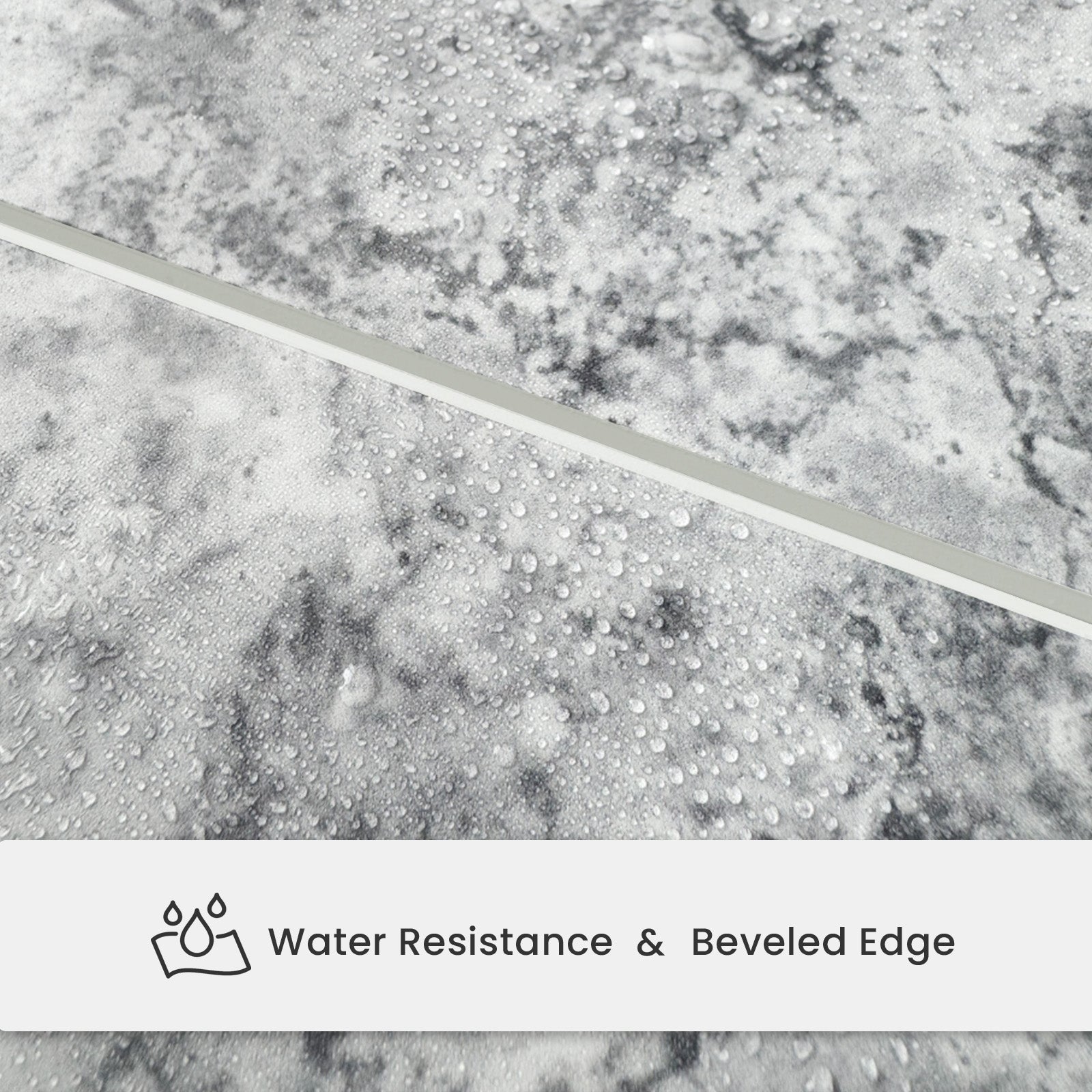 Close-up of Matte Urban Concrete backsplash tile showing water resistance and beveled edge detail